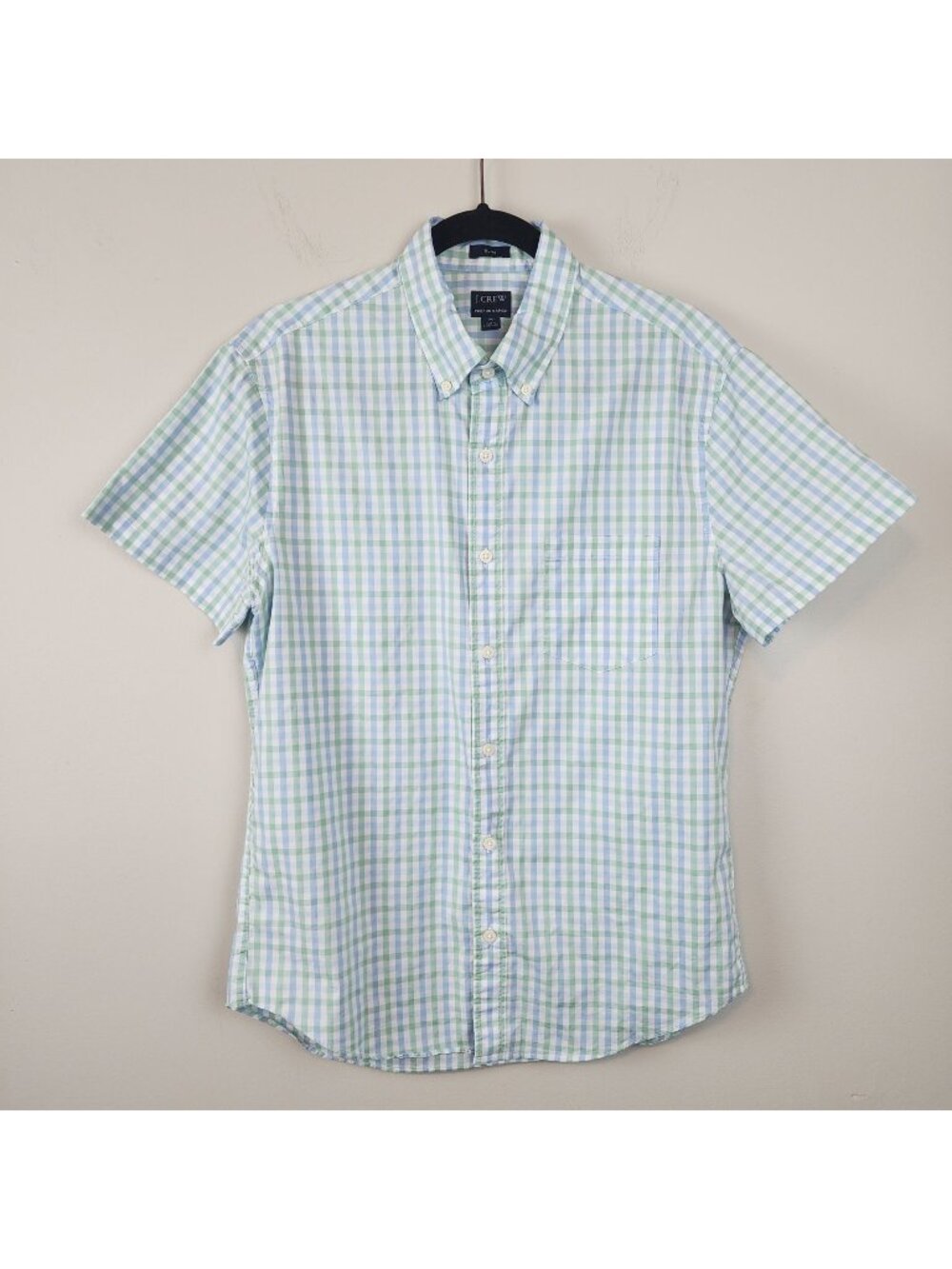 J.Crew Factory short sleeve performance shirt slim fit sz M blue green plaid